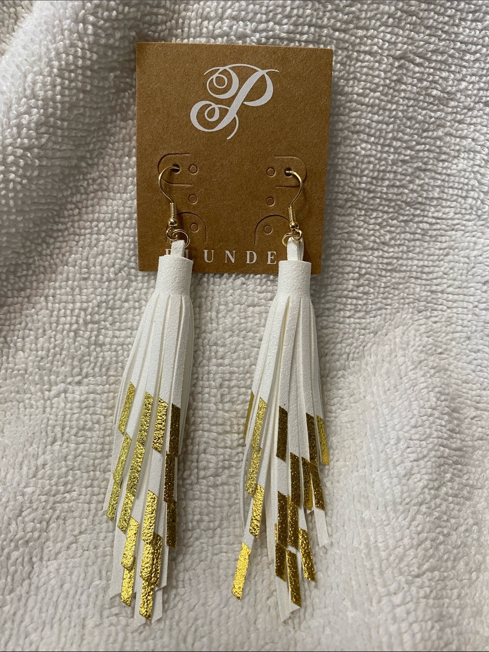 Plunder White and Gold Tassel Earrings